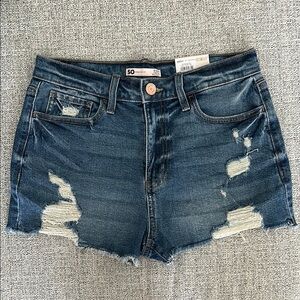 SO Blue Distressed Jean Shorts with Raw Hem